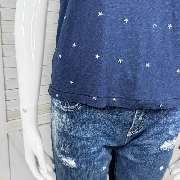Lucky Brand Embroidered Stars & Moons Slub Tee Blue Silver Small - Picture 7 of 11